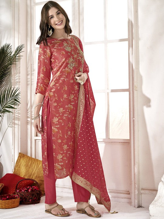 Anouk Floral Embroidered Zardozi Pure Silk Kurta