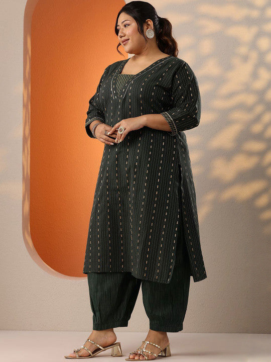 EXTRA LOVE BY LIBAS Women Plus Size Ethnic Motifs Regular Kurta & Salwar With Dupatta