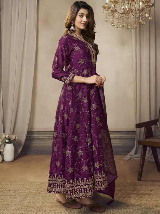 all about you Purple Floral Embroidered V-Neck Anarkali Kurta