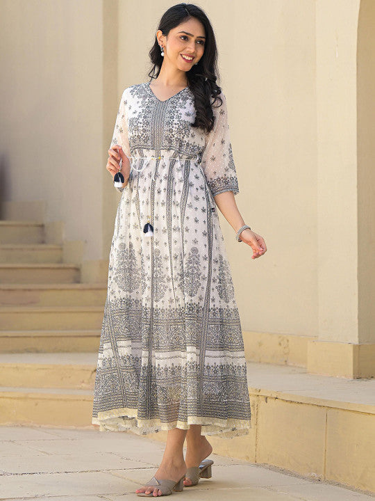 Printed Fit and Flare Midi Dress