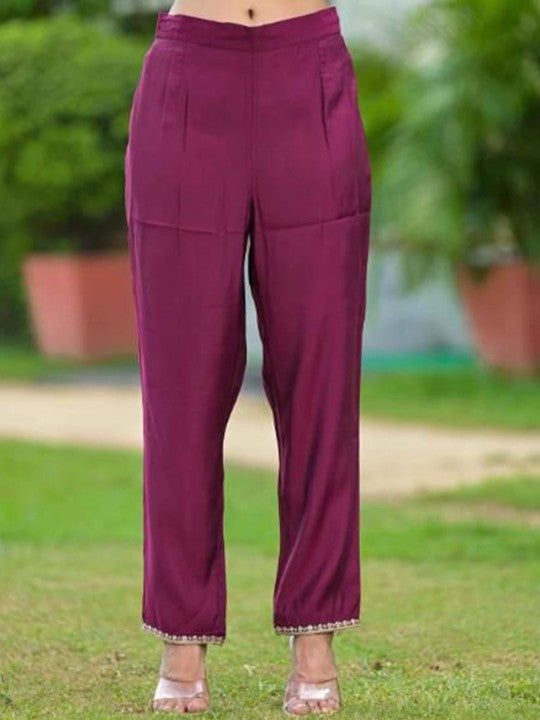 Aralia Floral Embroidered Mirror Work V-Neck Kurta With Trousers & Dupatta