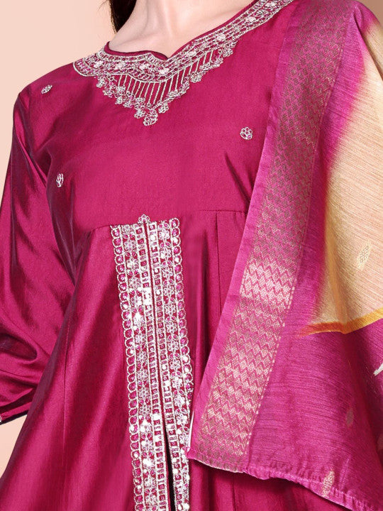HERE&NOW Women Ethnic Motifs Printed Anarkali Kurta with Trouser & Dupatta