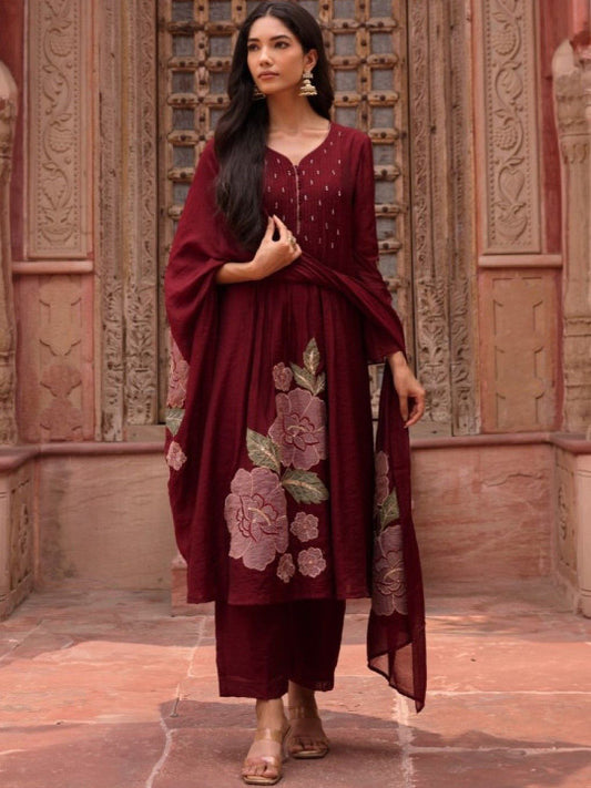 AUTUMN LANE Women Floral Embroidered Kurta with Palazzos & Dupatta