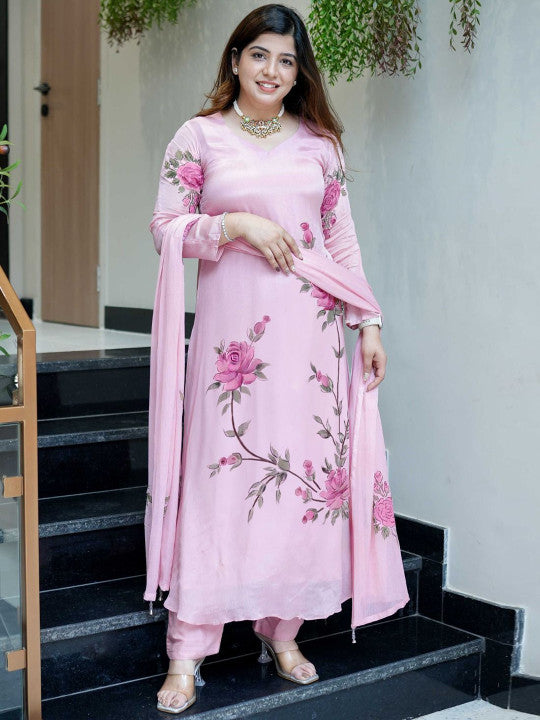 Brand Hill Women Floral Printed A-Line Kurta with Trousers & Dupatta