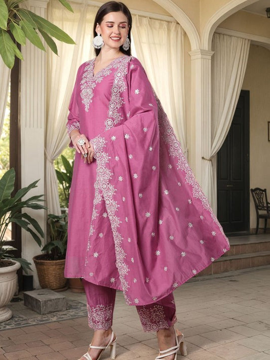 FASHOR Women Ethnic Motifs Embroidered Sequinned Pure Cotton Kurta