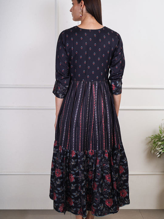 Adwitiya Women Floral Satin Fit & Flare Maxi Dress