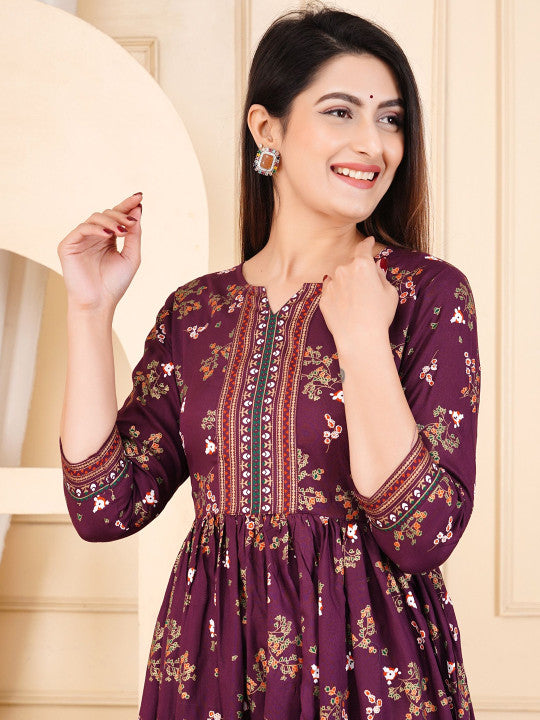 ZELA Floral Printed Notch Neck Anarkali Ethnic Dress