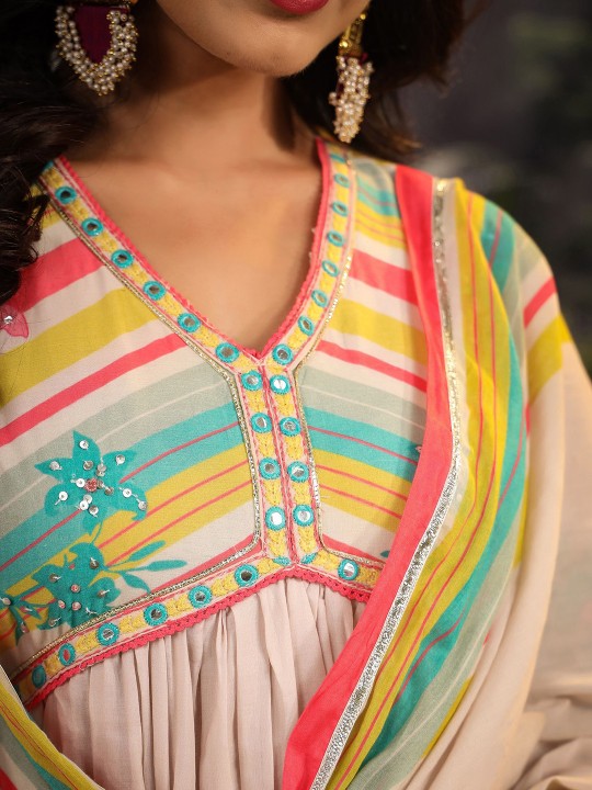 AARAAS Women Pure Cotton Anarkali Kurta with Trouser & Dupatta