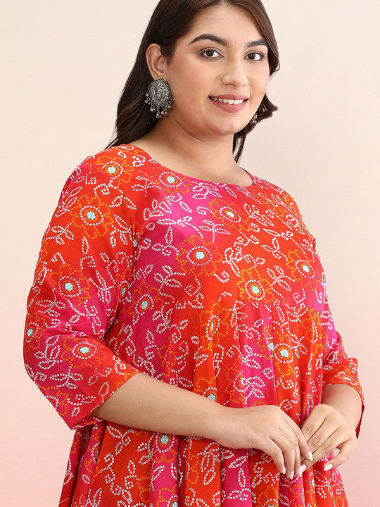 anayna Plus Size Ethnic Motifs Printed Pure Cotton A-Line Ethnic Dress