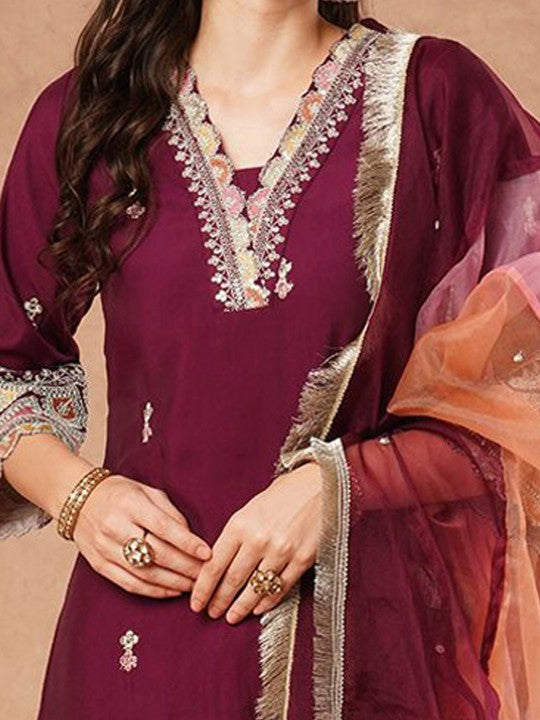 FASHOR Ethnic Motifs Embroidered Sequinned Straight Kurta