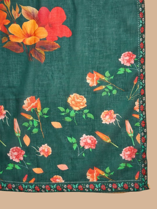all about you Printed Beads & Stones Pure Cotton Straight Kurta with Trousers & Dupatta