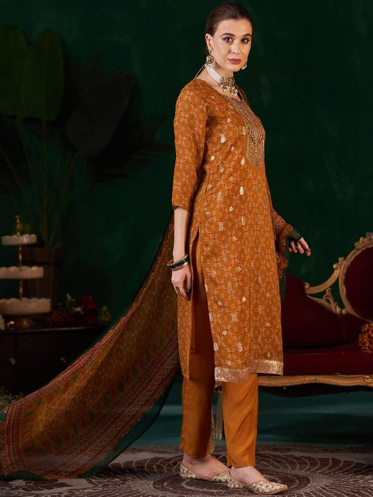 Anouk Ethnic Motifs Printed Zardozi Organza Kurta