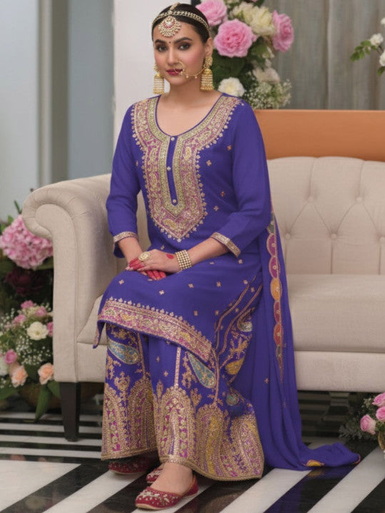 AUTUMN LANE Women Ethnic Motifs Printed Kurta with Palazzos & Dupatta