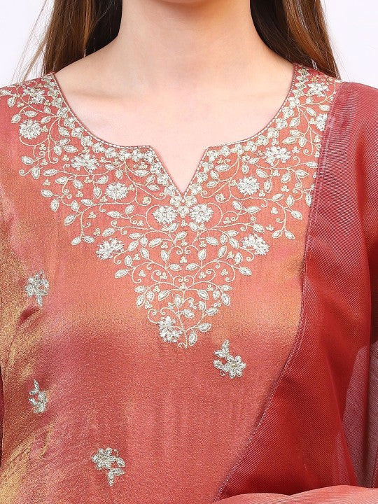 AURELIA Women Ethnic Motifs Regular Thread Work Kurta with Palazzos & With Dupatta