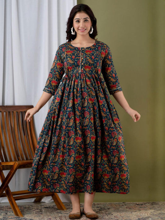 BHAGLI Floral Printed Mandarin Collar A-Line Maternity Ethnic Dresses