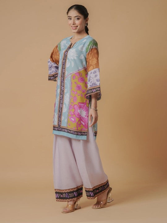 HOUSE OF KARI Printed Cotton V-Neck Tunic With Palazzo Co-Ords