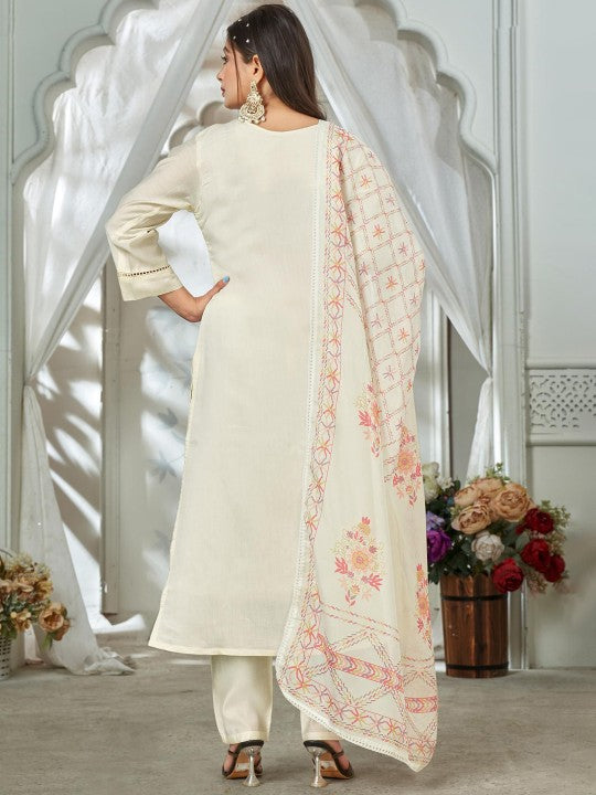 all about you Women Embroidered Regular Thread Work Straight Kurta with Salwar & Dupatta