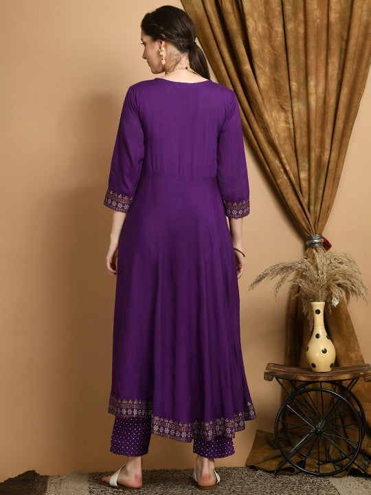 Bhoolft Ethnic Motifs Embroidered Round Neck Sequinned A-Line Kurta With Trouser & Dupatta