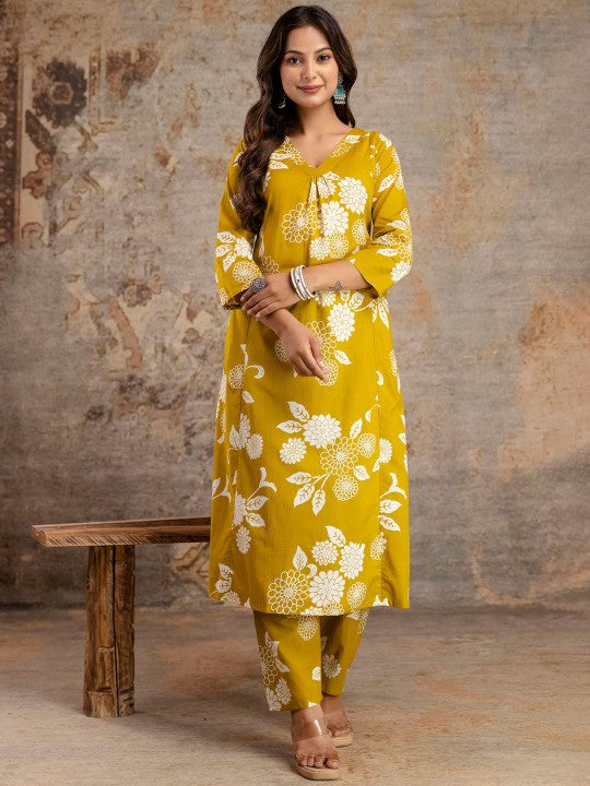 Floral Printed Pure Cotton Tunic & Palazzo Co-Ord Set