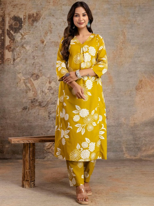 Floral Printed Pure Cotton Tunic & Palazzo Co-Ord Set