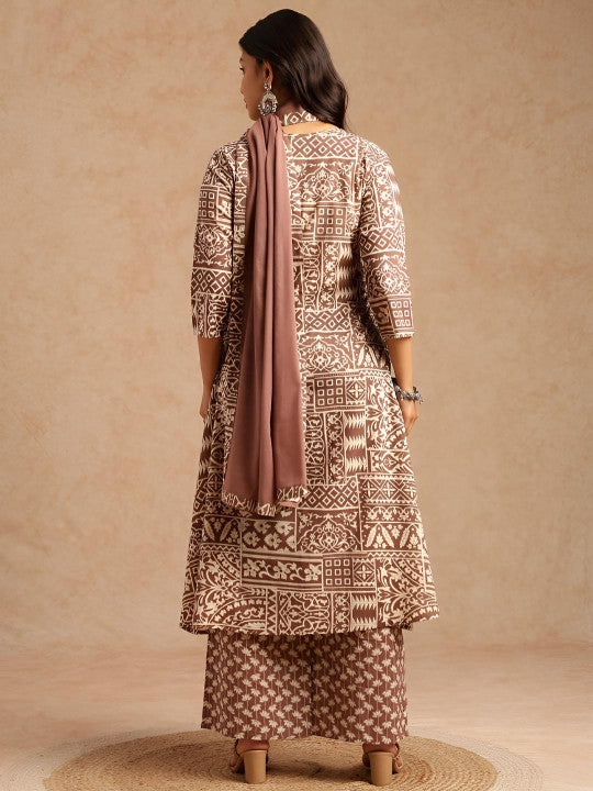 Vbuyz Women Ethnic Motifs Printed Cotton A-Line Kurta with Palazzos & Dupatta