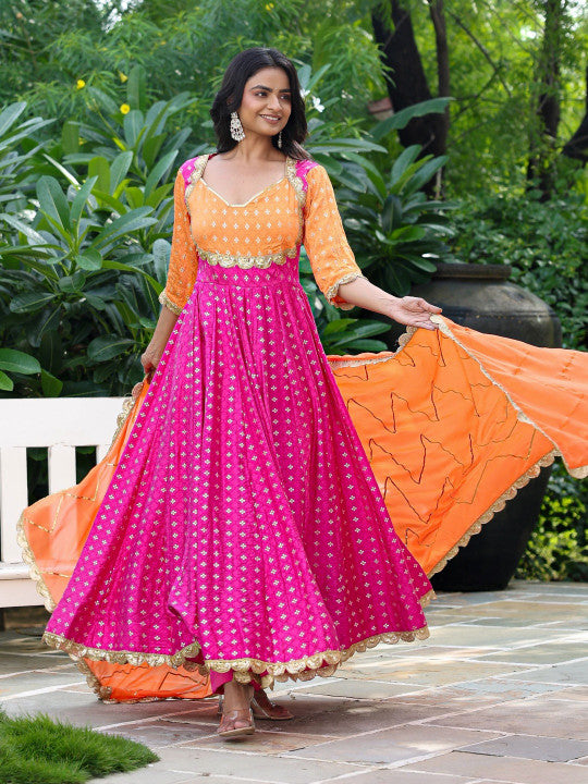 ASHEERA Women Ethnic Motifs Printed Anarkali Kurta with Trouser & Dupatta