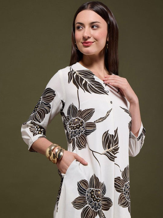 FASHOR Floral Printed A-Line Flared Co-ord Set