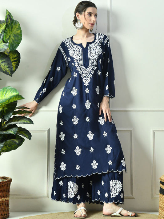 Syrish Women Ethnic Motifs Embroidered Cotton Kurta with Palazzos
