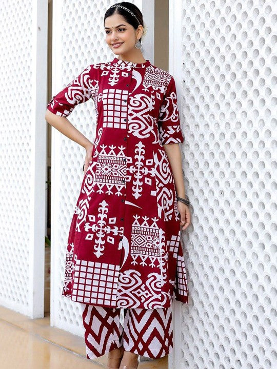 clothonus Printed Cotton Kurta & Palazzo Co-ord Set