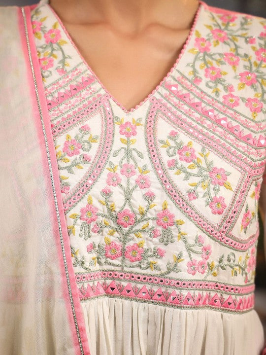 AARAAS Women Ethnic Motifs Embroidered Pure Cotton Kurta with Palazzos & Dupatta