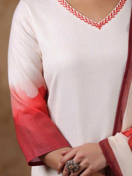 AUTUMN LANE Ombre Dyed Pure Cotton Straight Kurta with Trousers & Dupatta