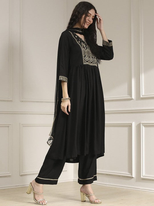 Biba Women Ethnic Motifs Printed Anarkali Kurta with Trousers & Dupatta