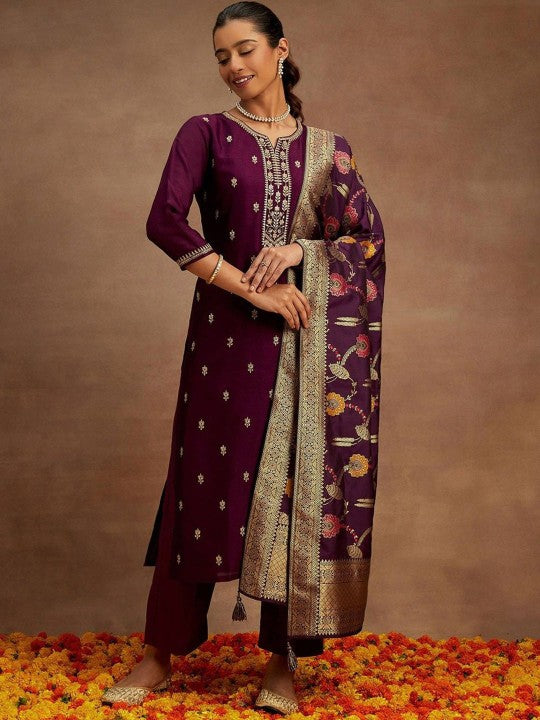 GUNVANTI FAB Women Floral Embroidered Regular Pure Cotton Kurta