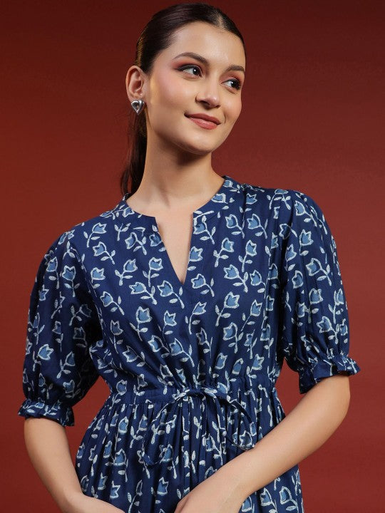 anayna Printed Cotton Fit & Flare Ethnic Dress