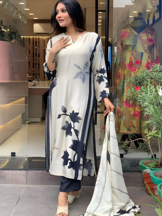 CaniBani Off White Cotton Blend Kurta Sets