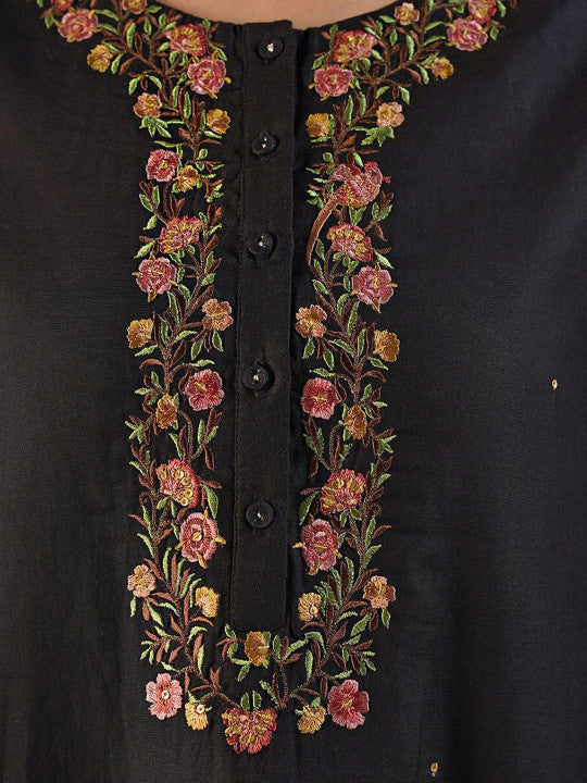 Ethnic Motifs Embroidered CottonSilk Regular Straight Kurta