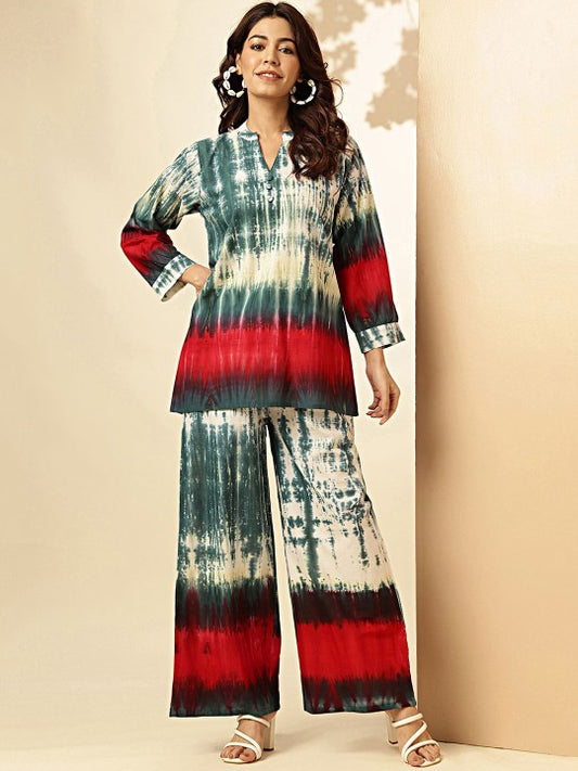 Vbuyz Abstract Dyed Pure Cotton Top & Trouser