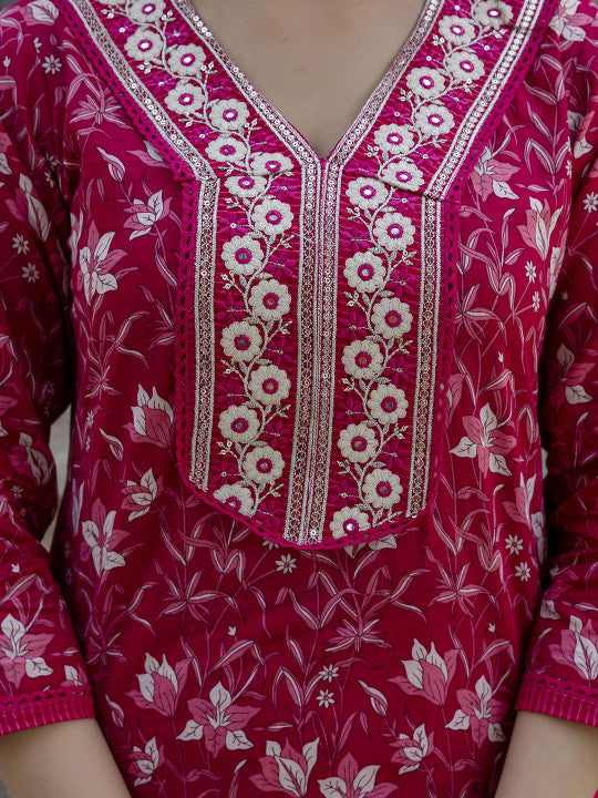 Anouk Women Floral Embroidered Regular Pure Cotton Kurta with Patiala & With Dupatta