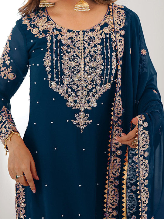 DRUMLIN ENTERPRISE Women Ethnic Motifs Embroidered Kurta with Sharara & Dupatta