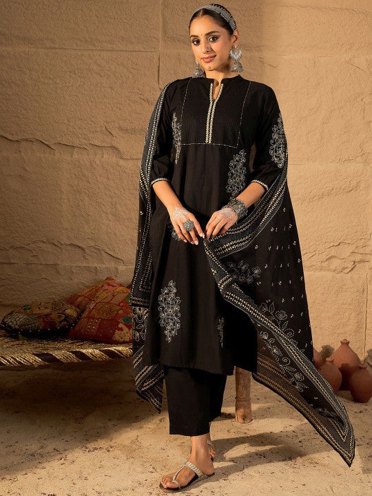 Indo Era Women Ethnic Motifs Embroidered Pure Cotton A-Line Kurta with Trouser & Dupatta