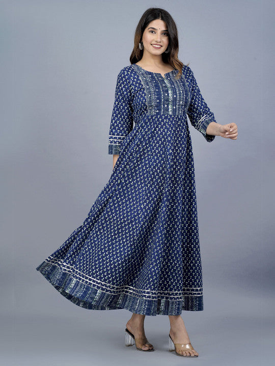 JAIPURI COLLECTION Ethnic Motifs Embroidered Round Neck Ethnic Dresse