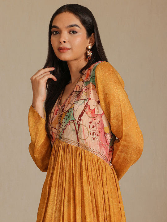 Printed Beaded Empire Waist Maxi Ethnic Dress