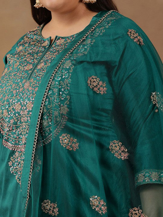 INDDUS PLUS Ethnic Motifs Embroidered Zari Straight Kurta