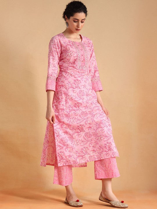 JAIPURIBANNO Women Printed Pure Cotton Kurta with Palazzos &  Dupatta