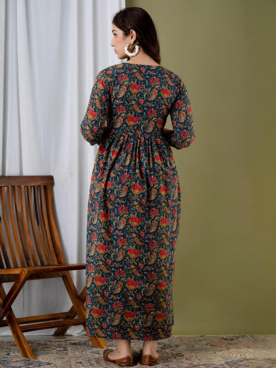 BHAGLI Floral Printed Mandarin Collar A-Line Maternity Ethnic Dresses