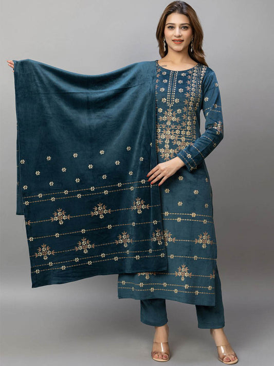 Colorchakra Women Ethnic Motifs Embroidered Kurta with Trousers & Dupatta