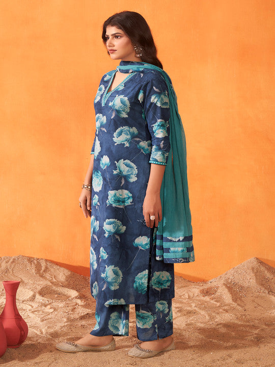Anouk Women Floral Printed Regular Pure Cotton Kurta with Trousers & With Dupatta