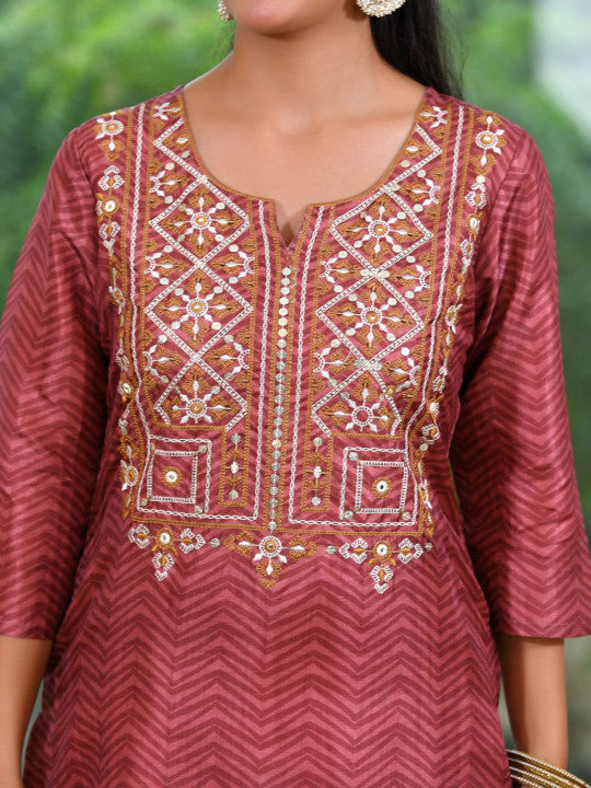 VAASVA JAIPUR Women Ethnic Motifs Embroidered Thread Work Kurta with Trousers & Dupatta