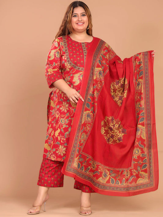 Swasti Floral Printed Regular Pure Cotton Straight Kurta with Trousers & Dupatta