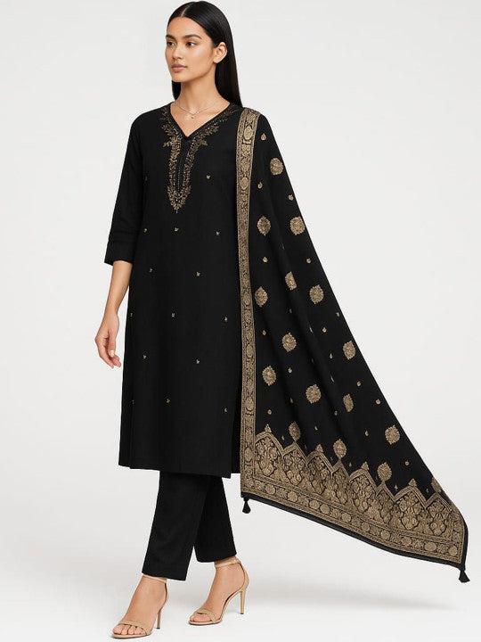 Ethnicity Ethnic Motifs Embroidered Sequinned Straight Kurta With Trousers & Dupatta